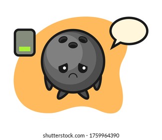 Bowling ball cartoon doing a tired gesture