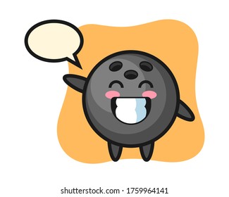Bowling ball cartoon doing wave hand gesture