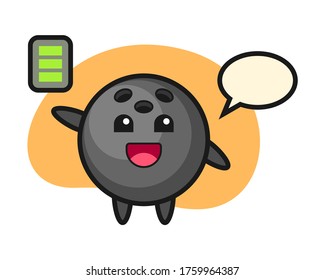Bowling ball cartoon with energetic gesture