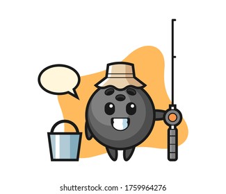 Bowling ball cartoon as a fisherman