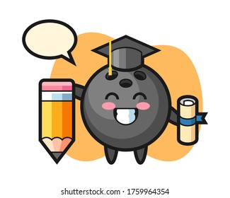 Bowling ball cartoon graduation with a giant pencil