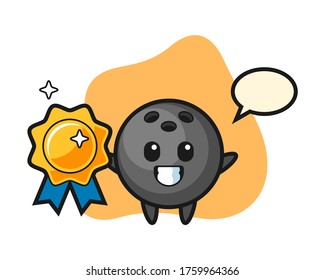 Bowling ball cartoon holding a golden badge