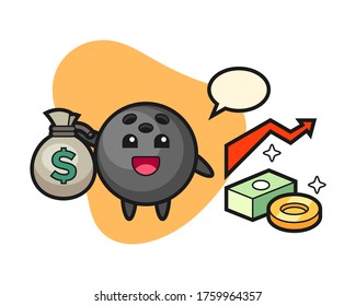Bowling ball cartoon holding money sack
