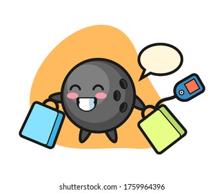 Bowling Ball Cartoon Holding A Shopping Bag