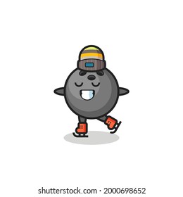 bowling ball cartoon as an ice skating player doing perform , cute style design for t shirt, sticker, logo element