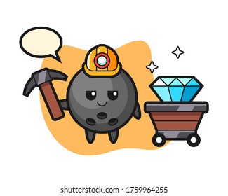 Bowling ball cartoon as a miner