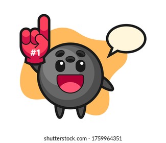 Bowling ball cartoon with number 1 fans glove