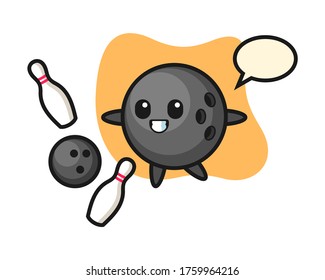 Bowling ball cartoon is playing bowling