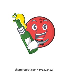 bowling ball character cartoon with beer