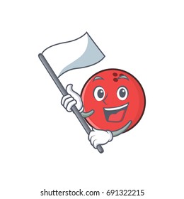bowling ball character cartoon with flag