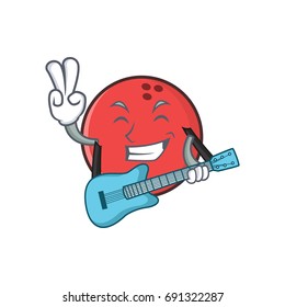 bowling ball character cartoon with guitar