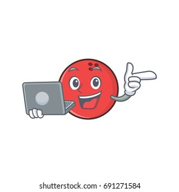 bowling ball character cartoon with laptop