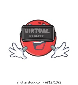 bowling ball character cartoon with virtual reality