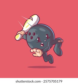 A Bowling Ball character holding a Bowling pin vector illustration. Games, mascot design concept.