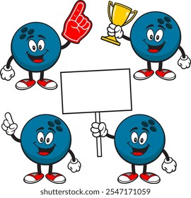 Bowling Ball Character Set 01, Hand Drawn Vector illustration, Isolated On Transparent Background
