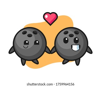 Bowling ball couple cartoon fall in love