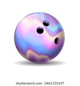 Bowling ball covered with multicolor lacquer realistic vector illustration. Sports equipment for indoor activity 3d object on white background