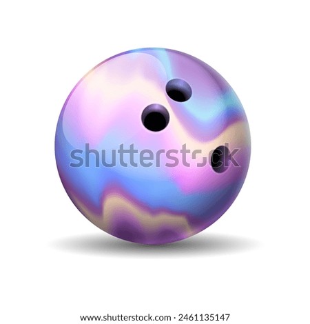 Bowling ball covered with multicolor lacquer realistic vector illustration. Sports equipment for indoor activity 3d object on white background