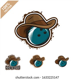 Bowling Ball With Cowboy Hat Vector Logo For Club Or Team.