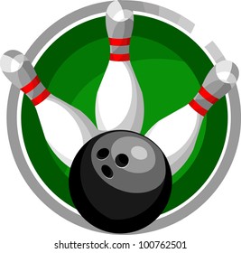 bowling ball crashes into a few pins and they scatter in different directions is enclosed in a circle pattern