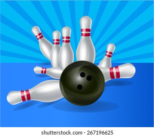 Bowling ball crashing into pins