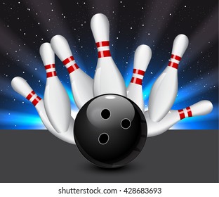 Bowling Ball Crashing Into Pins Stock Vector (Royalty Free) 428683693 ...