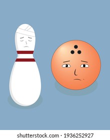 Bowling ball emoji character with white pin