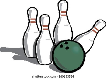 Bowling ball and falling bowling pins.