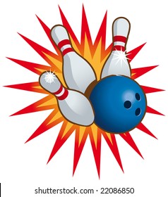 Bowling ball and falling bowling pins.