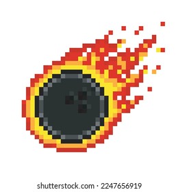 Bowling ball in fire, pixel art sport