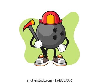 Bowling ball firefighter cartoon. Mascot Character vector.