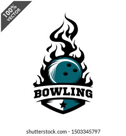 Bowling ball flame badge logo vector	