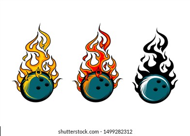 Bowling ball flame vector set of 3