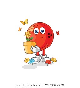 the bowling ball with a flower pot. character vector
