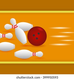 Bowling. ball gets bowling skittles. Vector illustration.