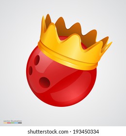 Bowling ball with a golden crown. Vector illustration