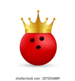 Bowling Ball in Golden Royal Crown, king of sport. Vector stock illustration.