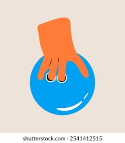 Bowling ball in hand. Colorful vector illustration
