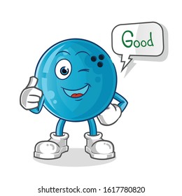 bowling ball happy good thumbs up cartoon with bubble. cartoon mascot vector