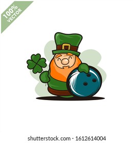 Bowling ball happy Saint Patrick's Day theme. Cartoon character with green hat illustration vector logo.