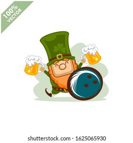 Bowling ball happy Saint Patrick's Day theme. Cartoon character with green hat illustration vector logo.