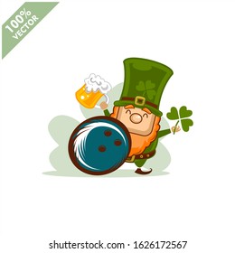 Bowling ball happy Saint Patrick's Day theme. Cartoon character with green hat illustration vector logo.