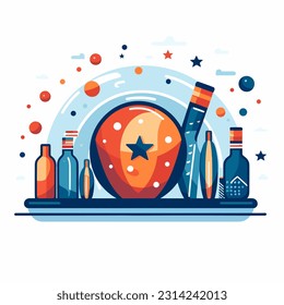 The bowling ball hits the bowling pin. Bowling logo vector. Cartoon illustration. isolated background