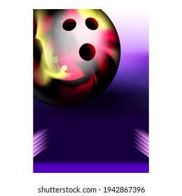 Bowling Ball For Hitting Candlepin Banner Vector. Bowling Gaming Equipment For Hit Target Duckpins On Lane. Relaxation Active Sportive Game. Entertainment Concept Template Illustration