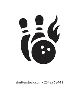 Bowling ball hitting pins icon on white background