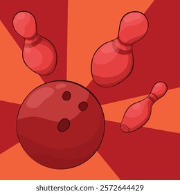 Bowling Ball hitting pins illustration vector. bowling ball sports strike pins concept art abstract