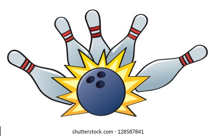 A bowling ball hitting the pins for a strike.