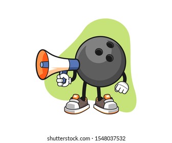 Bowling ball hold megaphone cartoon. Mascot Character vector.