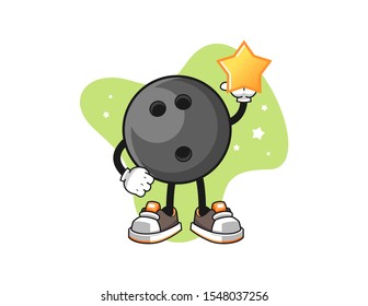 Bowling ball hold a star cartoon. Mascot Character vector.