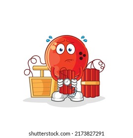 the bowling ball holding dynamite character. cartoon mascot vector
